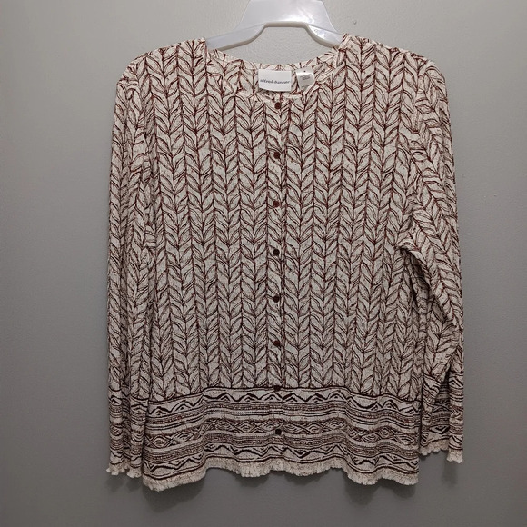 Alfred dunner women's top size M creame and brown buttons down - Picture 1 of 6